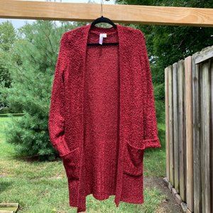 Francesca's Alya Wine Open Long Pocket Cardigan